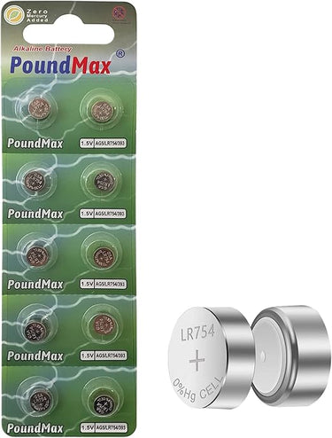 10x AG5 (LR48, LR754, 393) 1,5V - PoundMax Pilas alcalinas de botón | 1x Paquete de 10